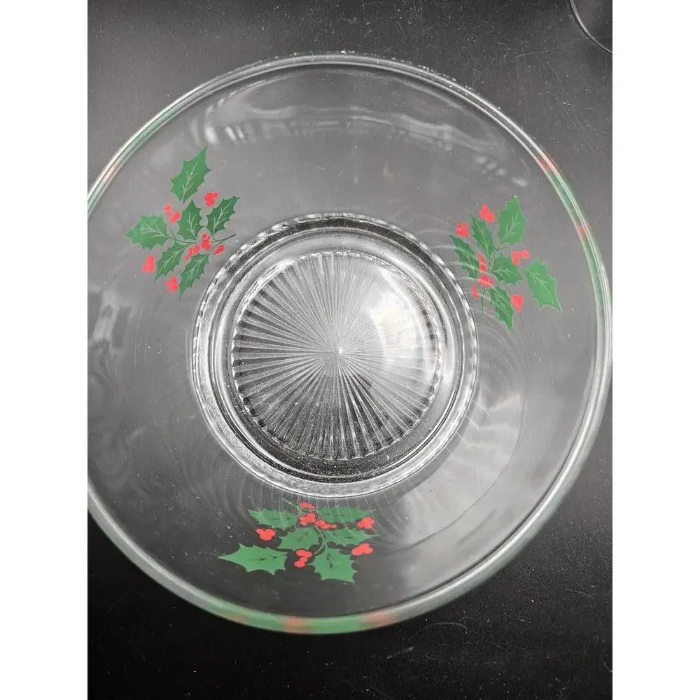 Vintage Starburst Holly & Berry Heavy Glass Serving/Trifle/Ice Bowl 3 Available